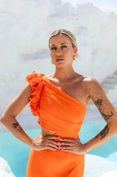 In These Moments One Shoulder Maxi Dress Orange