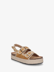 Claquettes a triple brides a plateforme en raphia - Camel