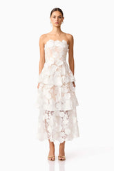 Selene Maxi Tiered 3D Dress in White