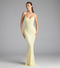 Kaylie V-Neck Bodycon Sequin Bead Formal Dress