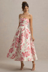 Annalise | Pink Porcelain Print Bandeau Skater Midi Dress