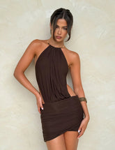 Evanna Mini Dress - Brown : Chocolate