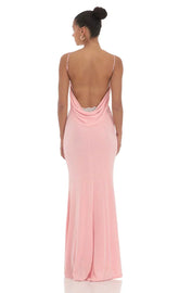 Lace Open Back Maxi Dress in Pink