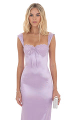 Satin Lace Maxi Dress in Lavender
