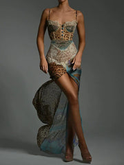 Leopard Patchwork Slit Maxi Dress