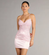 Bertha Corset Lace-Up Satin Mini Dress