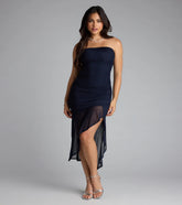 All Eyes On You Strapless Ruffle Midi Dress