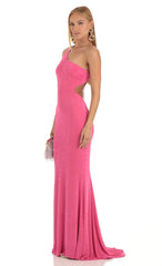One Shoulder Maxi Dress in Pink