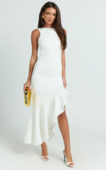 Luiza Midi Dress - Ruffle Hem Corset Back Dress in White