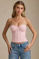 Lace-Up Strapless Corset Top in Pink Polka Dot