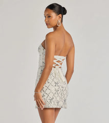 Cutest Style Sequin Bow Strapless Lace-Up Mini Dress