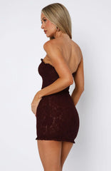 Mistress Strapless Lace Mini Dress Burgundy