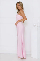 Dressed To Dazzle Strapless Satin Maxi Dress Pink