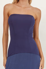 Star Avenue Strapless Drop Waist Maxi Dress Navy