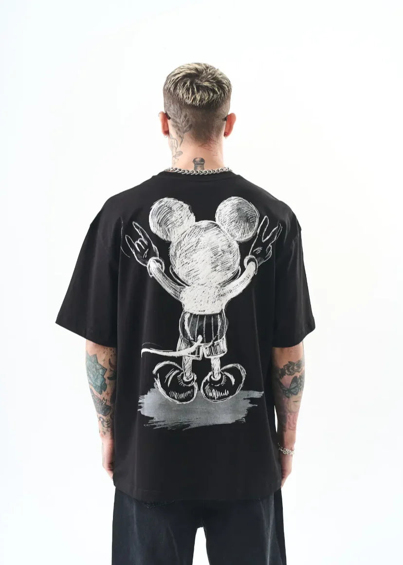 T-shirt oversize Hallstarz « Usual Suspects » Mickey Mouse – imprimé cartoon dos