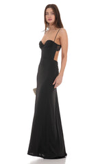 Open Back Mermaid Maxi Dress in Black