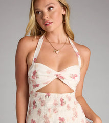 Bloom Baby Floral Halter Cutout Mini Dress