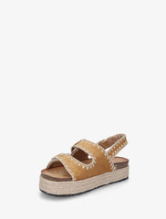 Claquettes a triple brides a plateforme en raphia - Camel