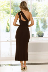 Nightlife Chic One Shoulder Mesh Midi Dress