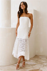 Luxe Petal Lace Strapless Maxi Dress