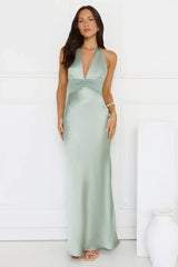 Spiced Sunset Satin Halter Maxi Dress