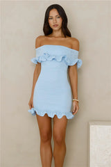 Glimmering Noir Off Shoulder Lace Mini Dress