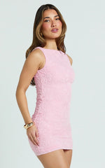 Eira Mini Dress Lace Boat Neck Bodycon Dress in Pink