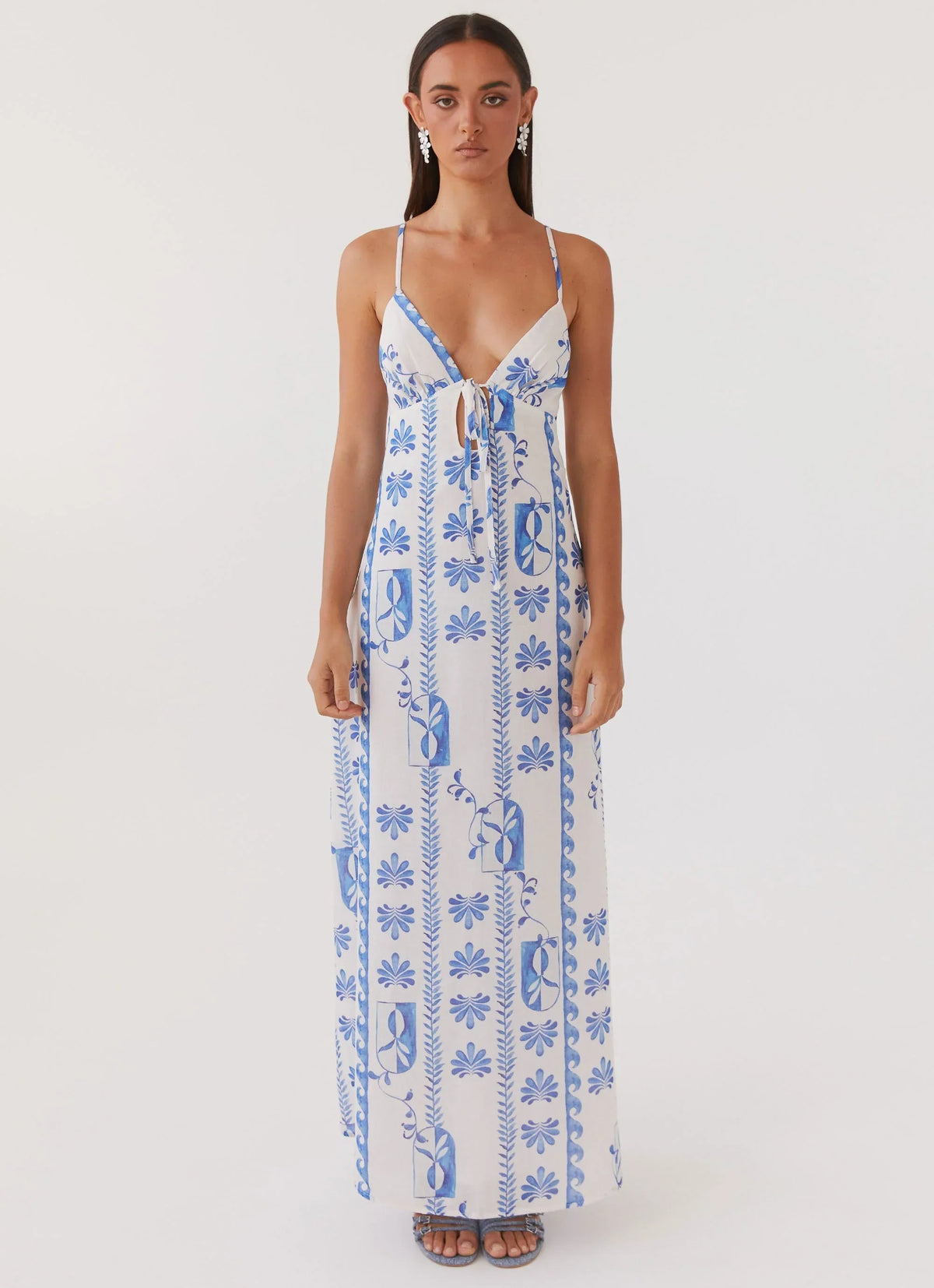 Flora Linen Maxi Dress - Floral Wave