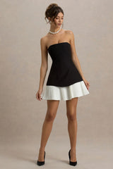 Autumn | Black & White Bandeau Mini Dress With Pleats