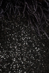 Daze | Black Sequin Bandeau Maxi Dress With Feather-Trim