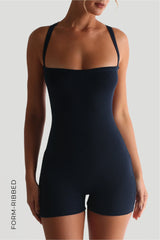 Sheveta Form-Ribbed Cross-Back Romper - Navy