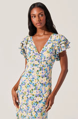 Celestine Floral Flutter Sleeve Midi Dress