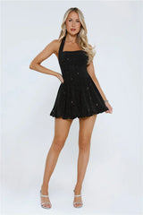 Mirrorball Muse Halter Mini Dress Black