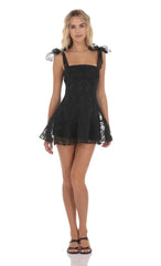 Motif Pattern A-line Dress in Blac