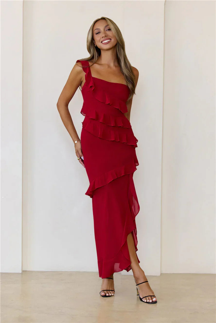 Out Late Look Great One Shoulder Maxi Dress Red