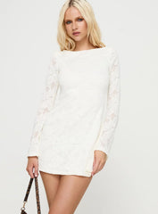 Lukea Lace Long Sleeve Mini Dress Cream